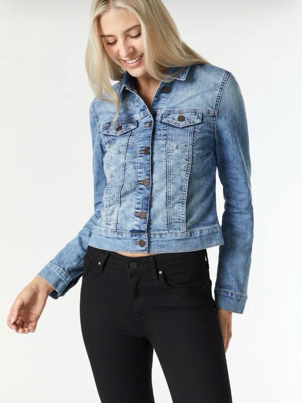 Mavi Samantha Light Blue Washed Denim Crop Jacket - Women's Classic Size M